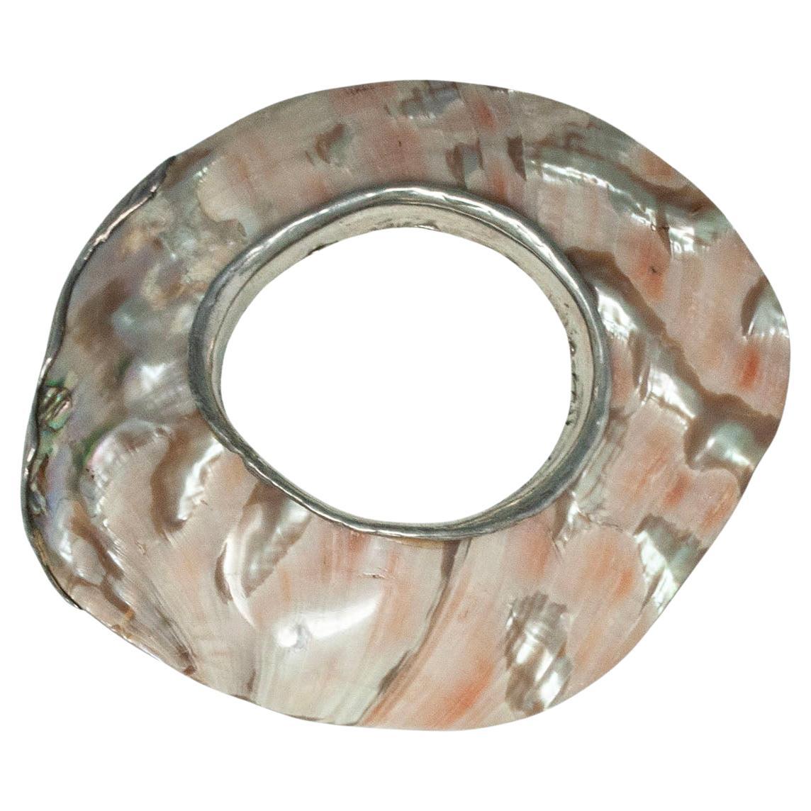 Vintage Abalone and Silver Artisan Bracelet For Sale