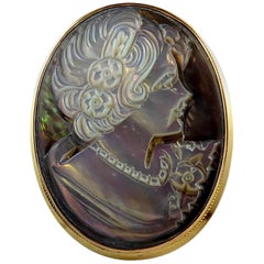 Vintage Abalone Shell Cameo Brooch or Pendant, 1994