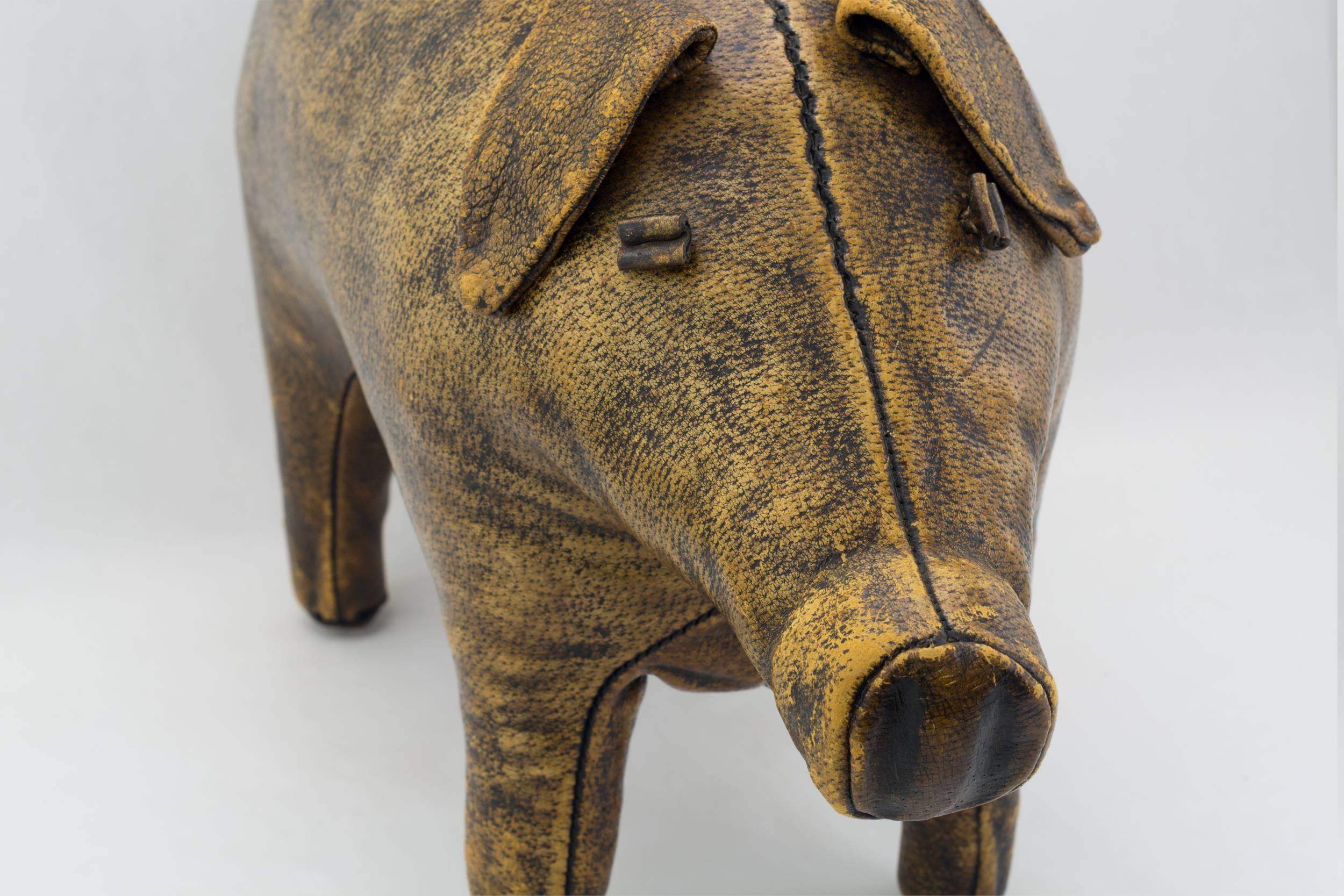 Vintage Abercrombie and Fitch Leather Pig Ottoman In Excellent Condition In Nantucket, MA