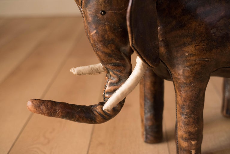 Vintage Abercrombie and Fitch Leather Elephant Footstool by Dimitri Omersa In Good Condition In San Jose, CA