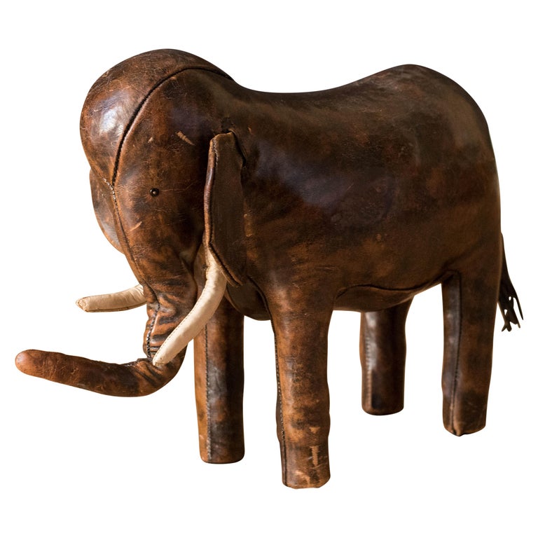 Vintage Abercrombie and Fitch Leather Elephant Footstool by Dimitri Omersa