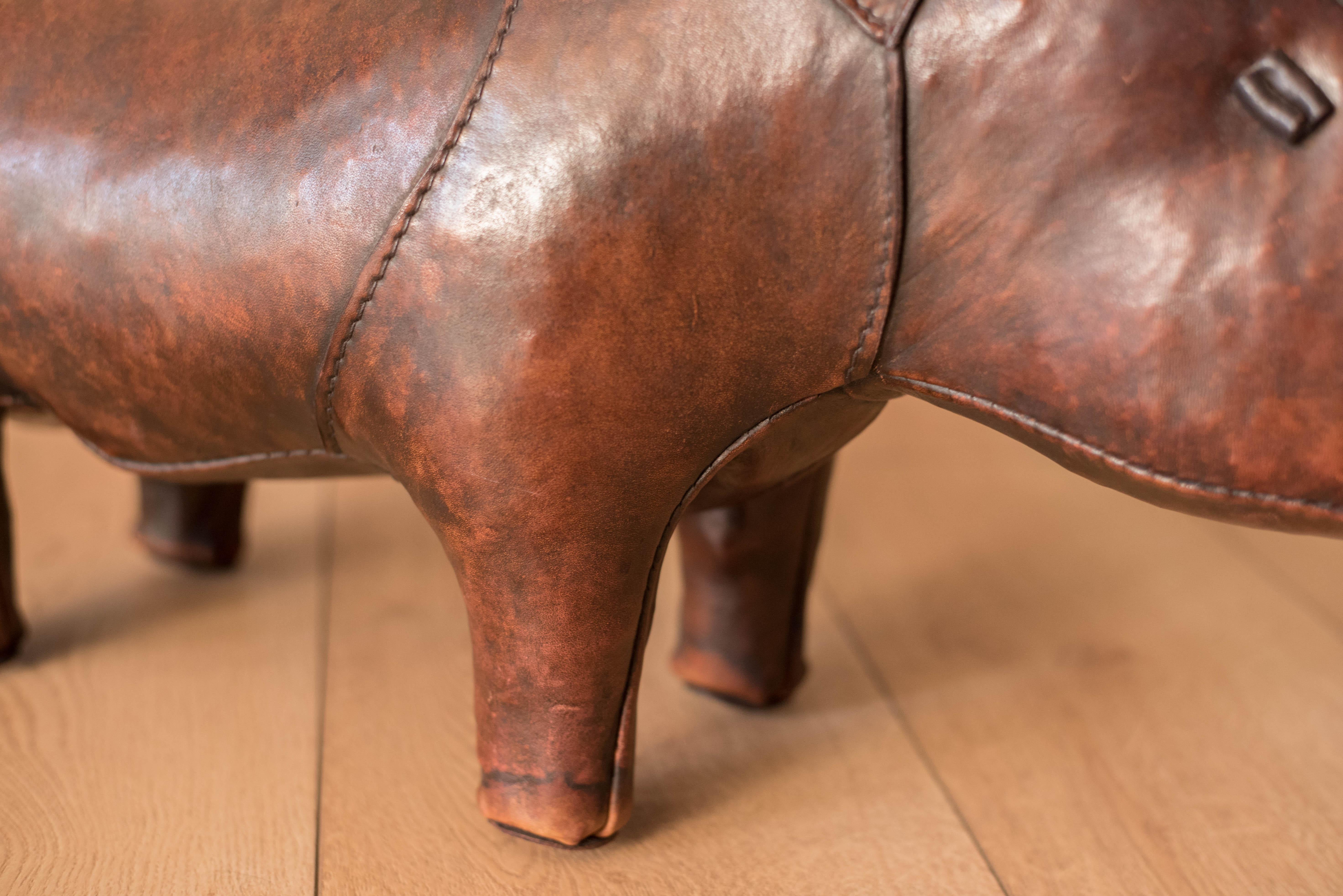 Vintage Abercrombie and Fitch Leather Rhino Footstool by Dimitri Omersa 1