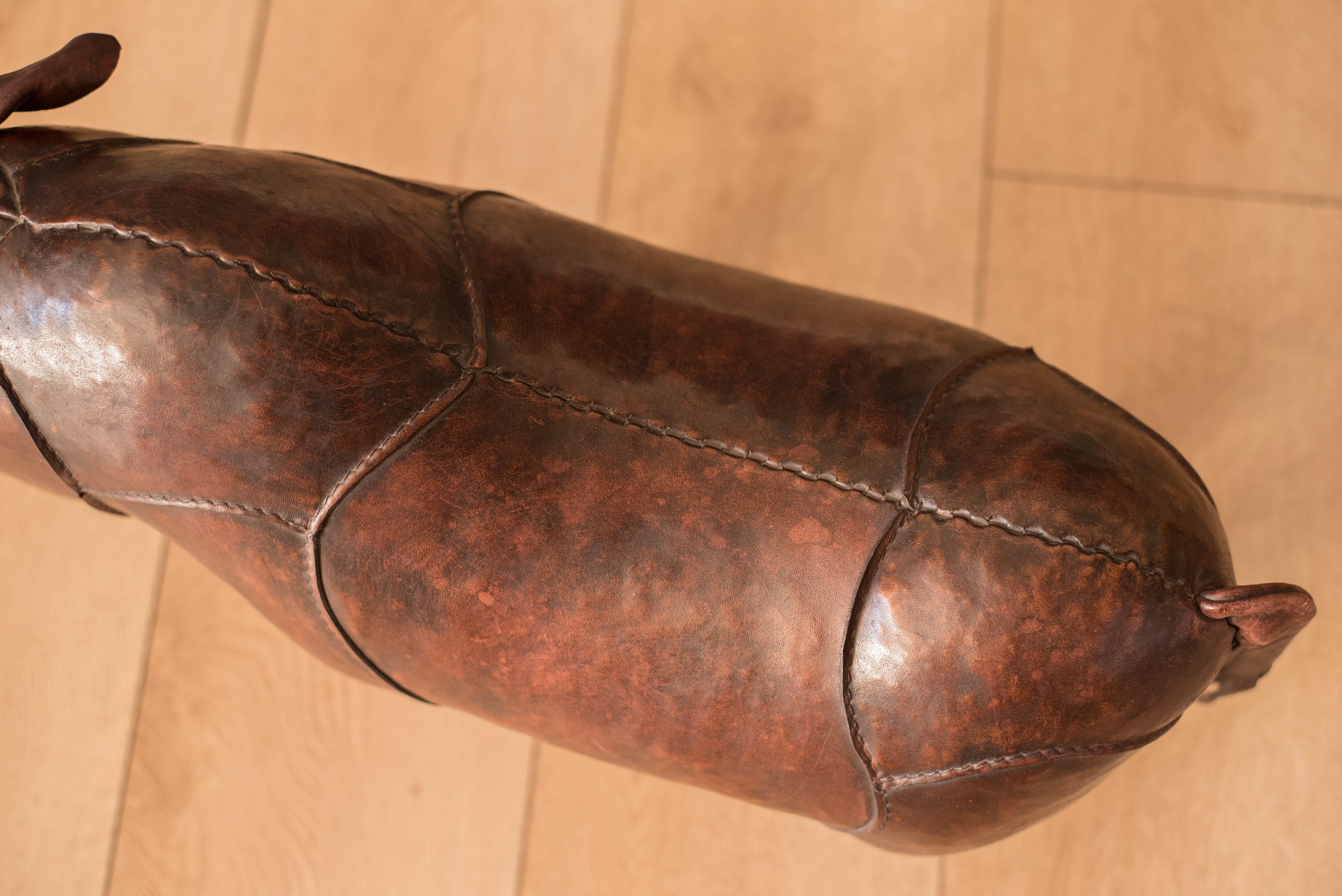 English Vintage Abercrombie and Fitch Leather Rhino Footstool by Dimitri Omersa