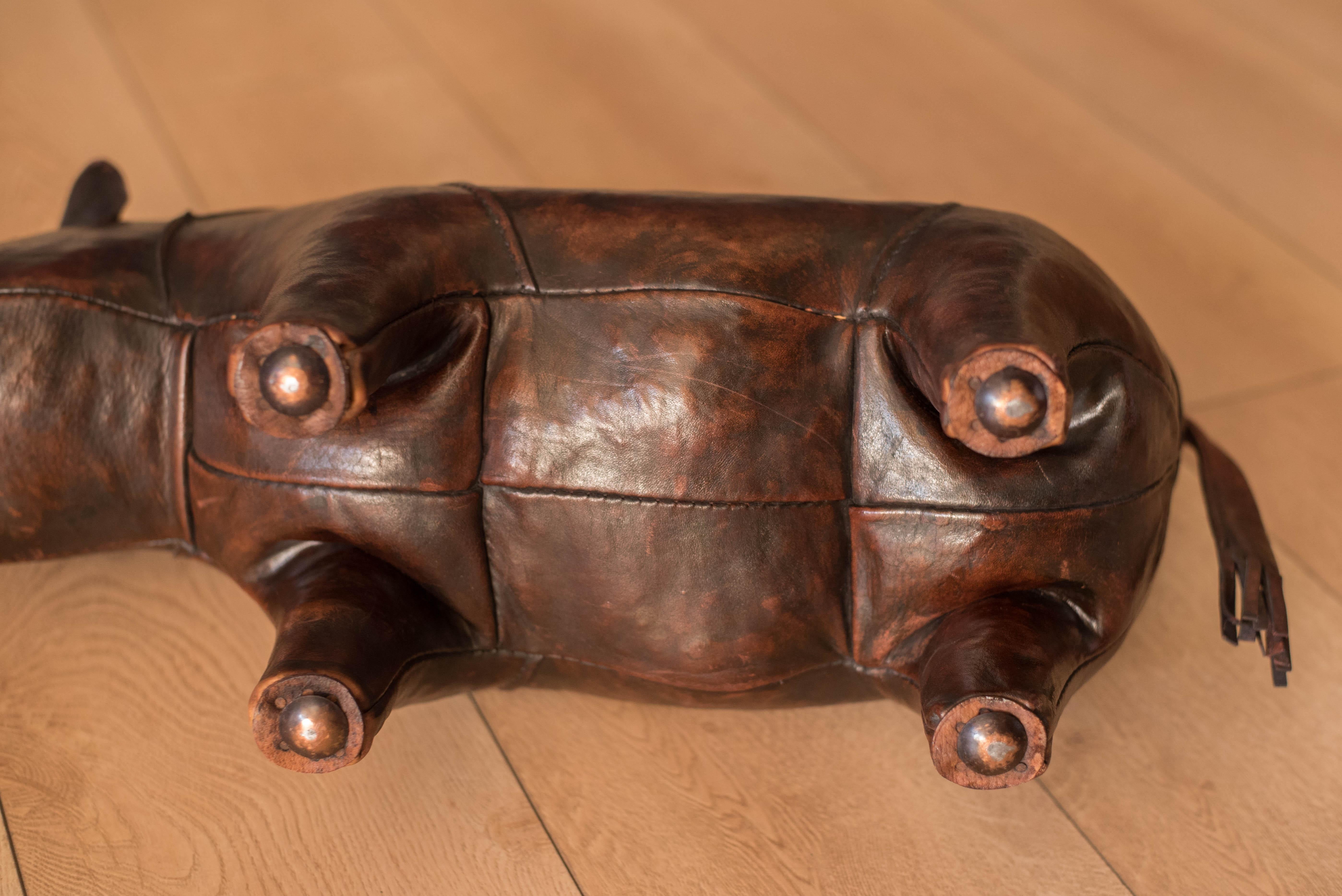 Mid-20th Century Vintage Abercrombie and Fitch Leather Rhino Footstool by Dimitri Omersa