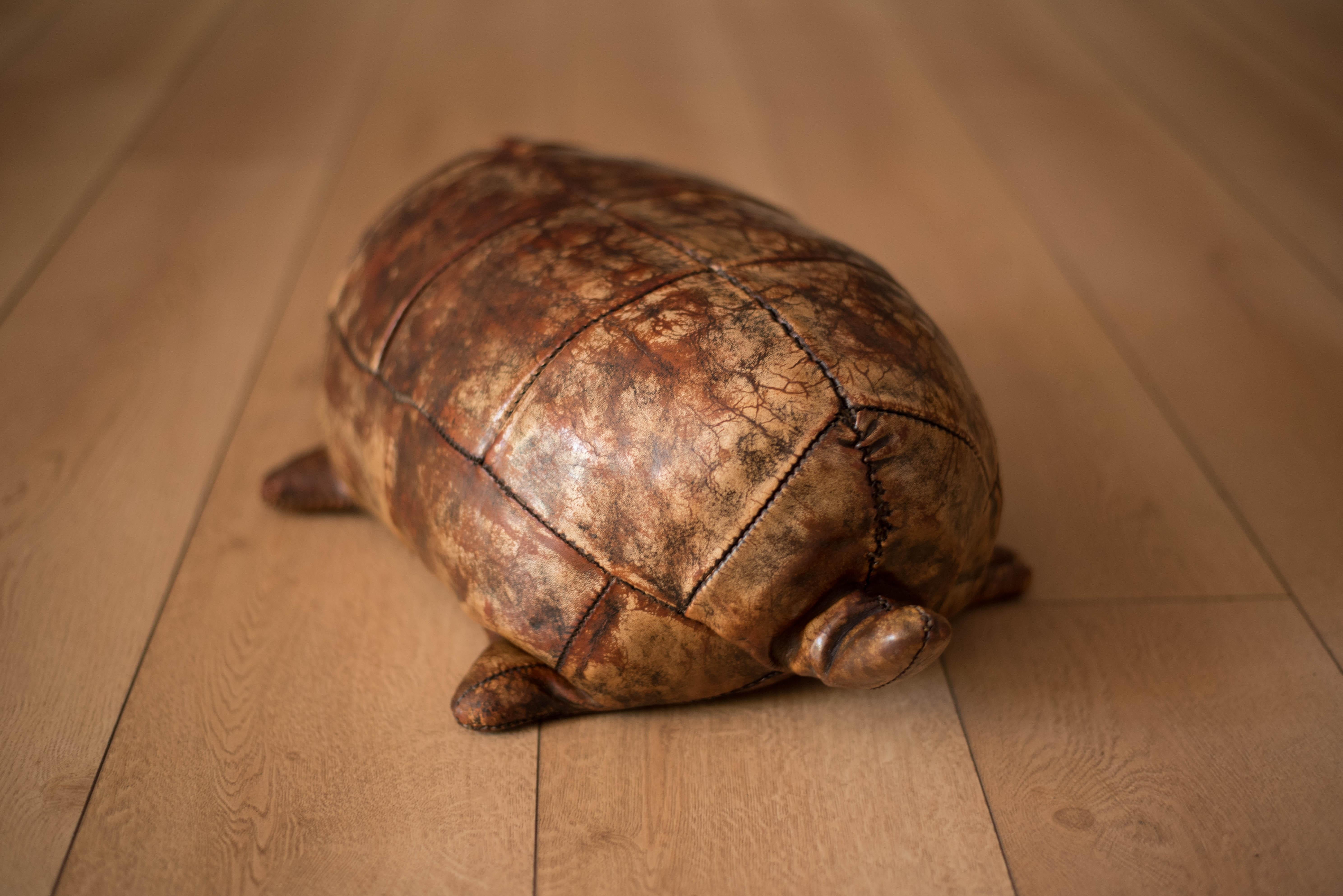 English Vintage Abercrombie and Fitch Leather Turtle Footstool by Dimitri Omersa