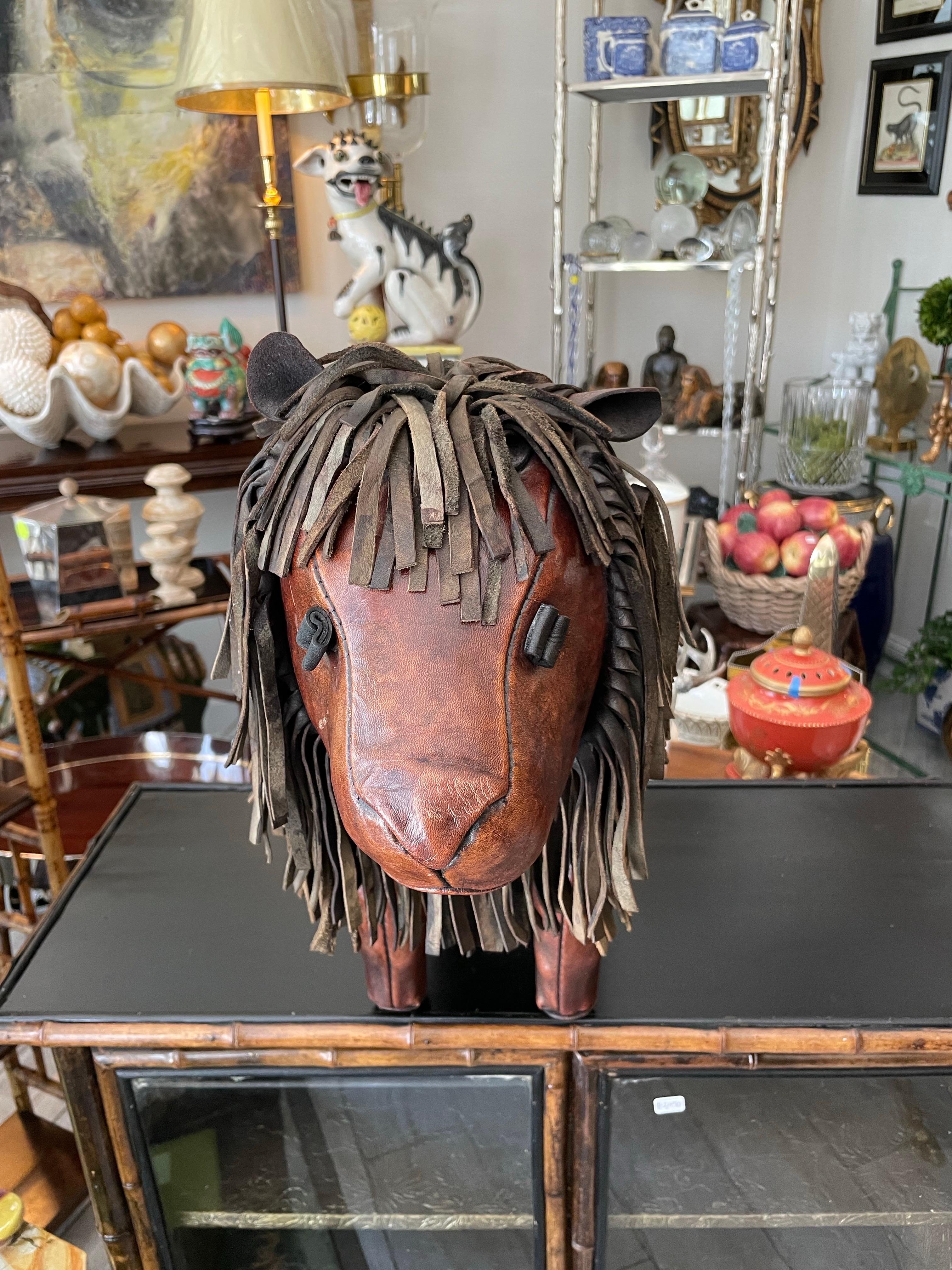 20th Century Vintage Abercrombie & Fitch Leather Lion Footstool by Dimitri Omersa For Sale