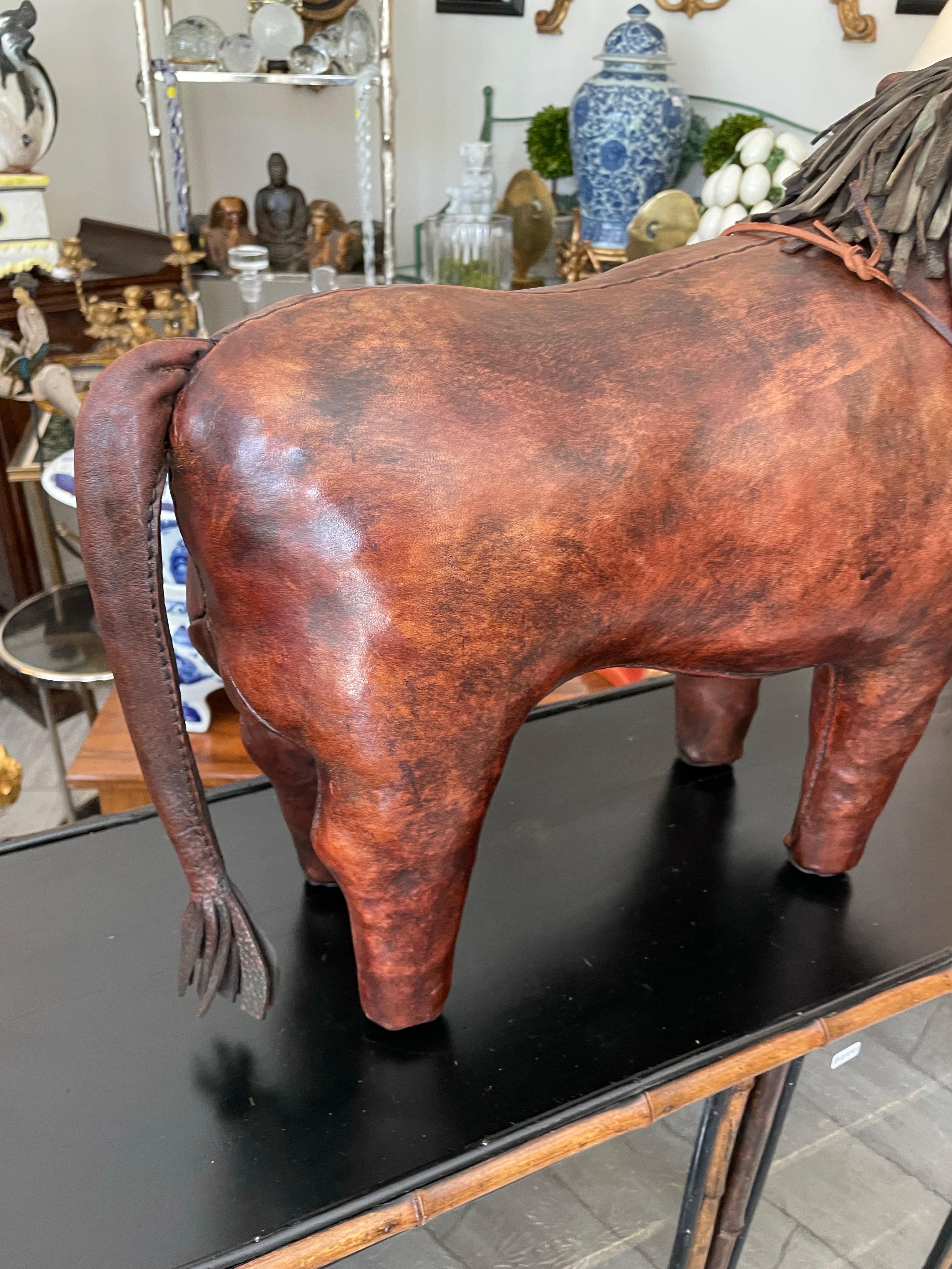 Vintage Abercrombie & Fitch Leather Lion Footstool by Dimitri Omersa For Sale 3
