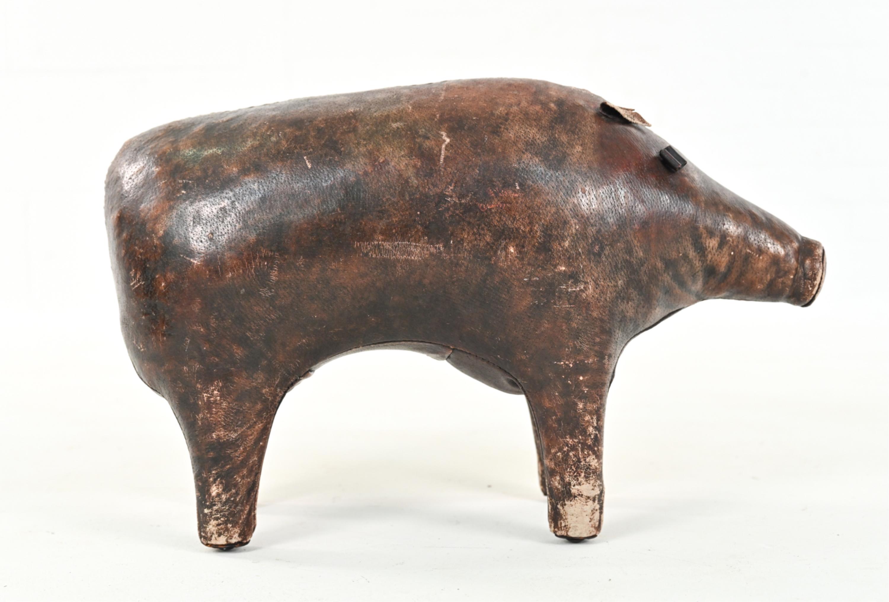 Mid-Century Modern Vintage Abercrombie & Fitch Leather Pig For Sale