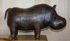 Vintage Abercrombie & Fitch Omersa Hippo Brown Leather Footstool Hippopotamus