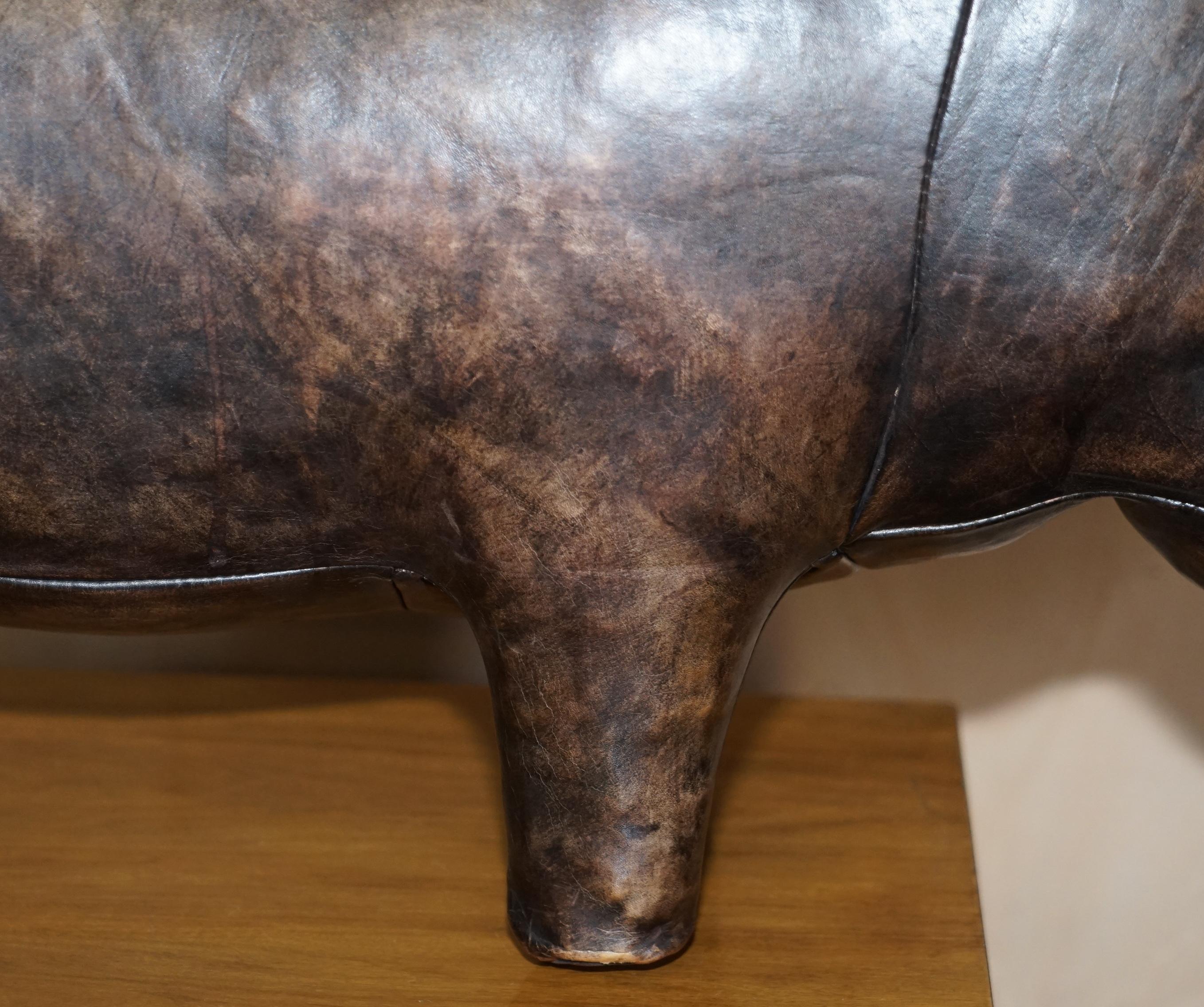 Mid-Century Modern Vintage Abercrombie & Fitch Omersa Hippo Brown Leather Footstool Hippopotamus