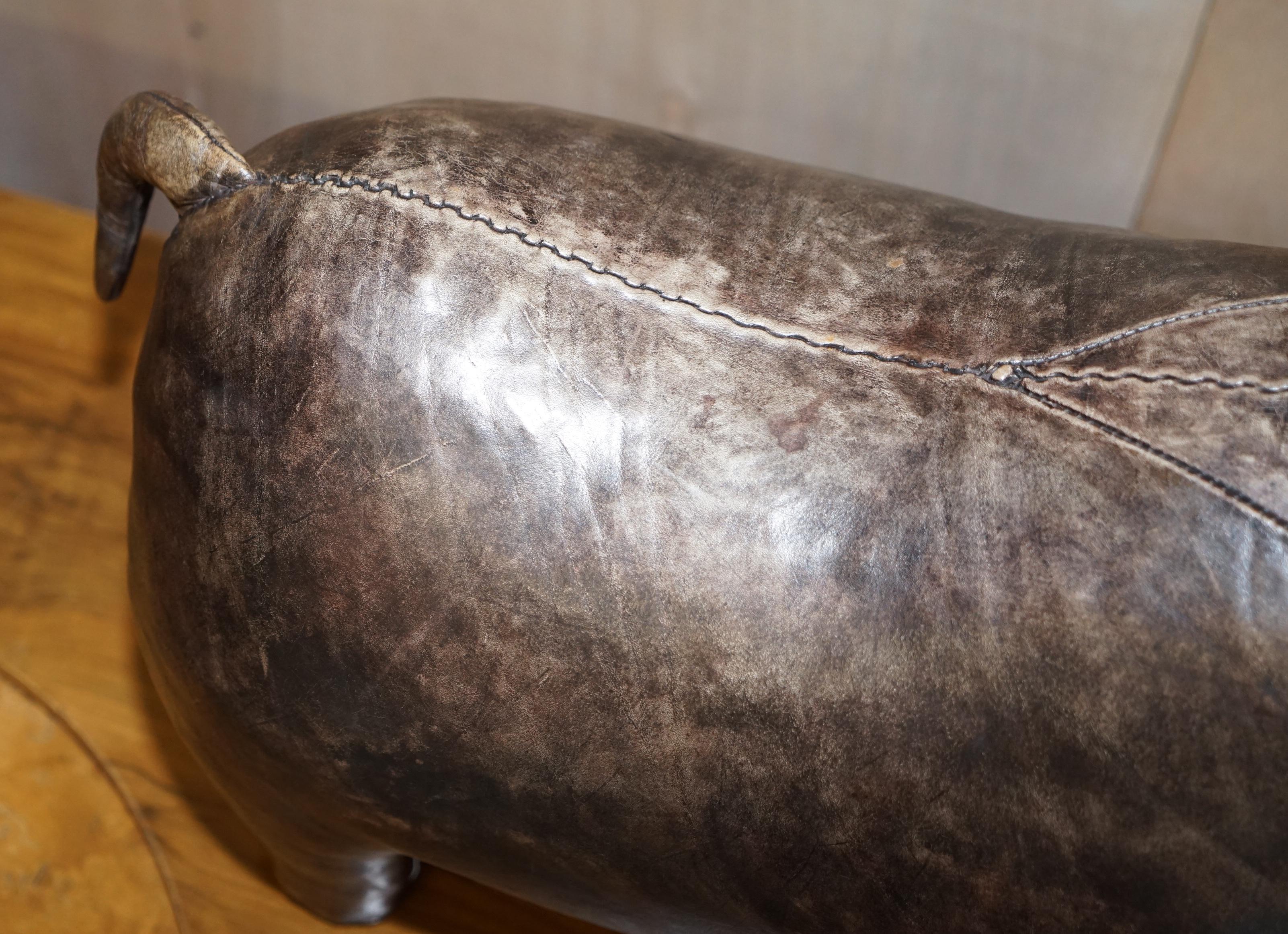 Late 20th Century Vintage Abercrombie & Fitch Omersa Hippo Brown Leather Footstool Hippopotamus