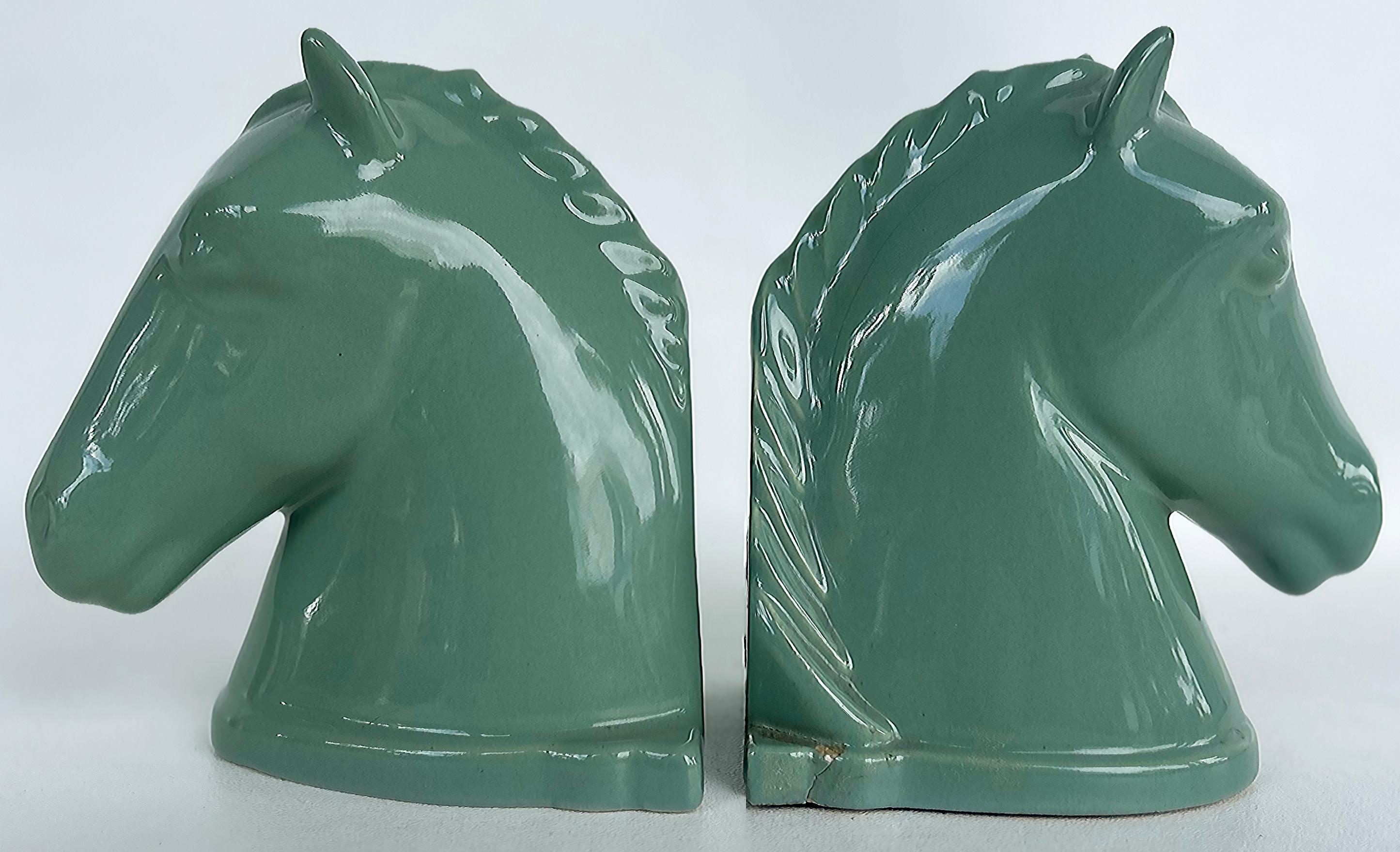 Vintage Abingdon USA Ceramic Horse Head Bookends with Labels, Pair  For Sale 1