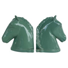 Vintage Abingdon USA Ceramic Horse Head Bookends with Labels, Pair 