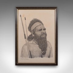 Vintage Aborigine Mann Porträt, Australische Ureinwohner Gerahmter Kunstdruck, Bild