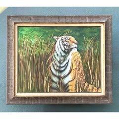 Vintage Aboriginal Oil Painting of Tiger