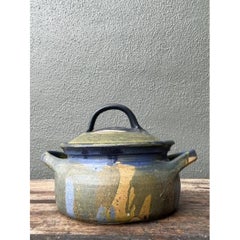 Vintage Aboriginal Studio Pottery Drip Glaze Lidded Bowl