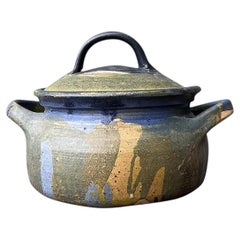 Vintage Aboriginal Studio Pottery Drip Glaze Lidded Bowl