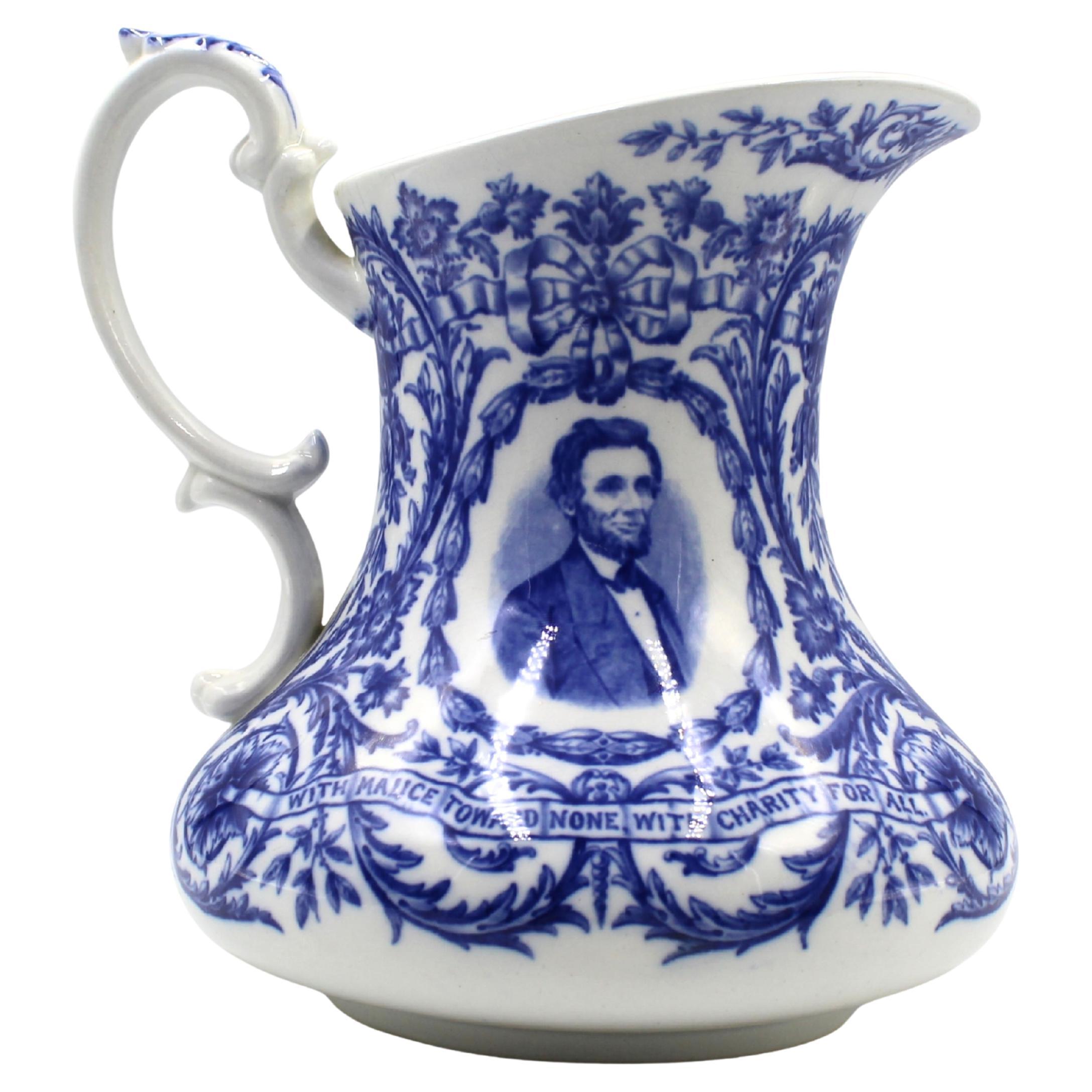 Vintage Abraham Lincoln Blau Transferware Krug von Cauldon im Angebot