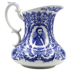 Vintage Abraham Lincoln Blue Transferware Pitcher by Cauldon