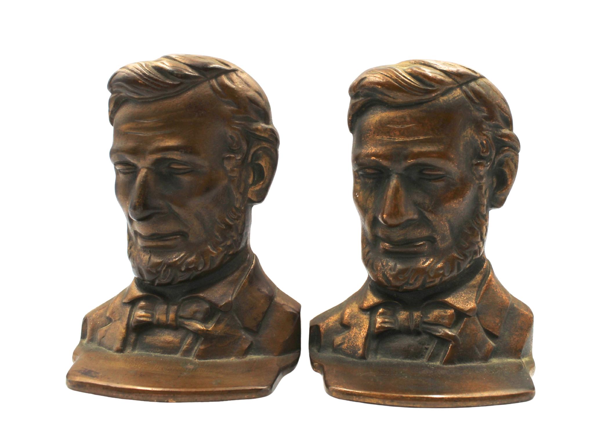 Vintage Abraham Lincoln Bronze Bust Bookends 1
