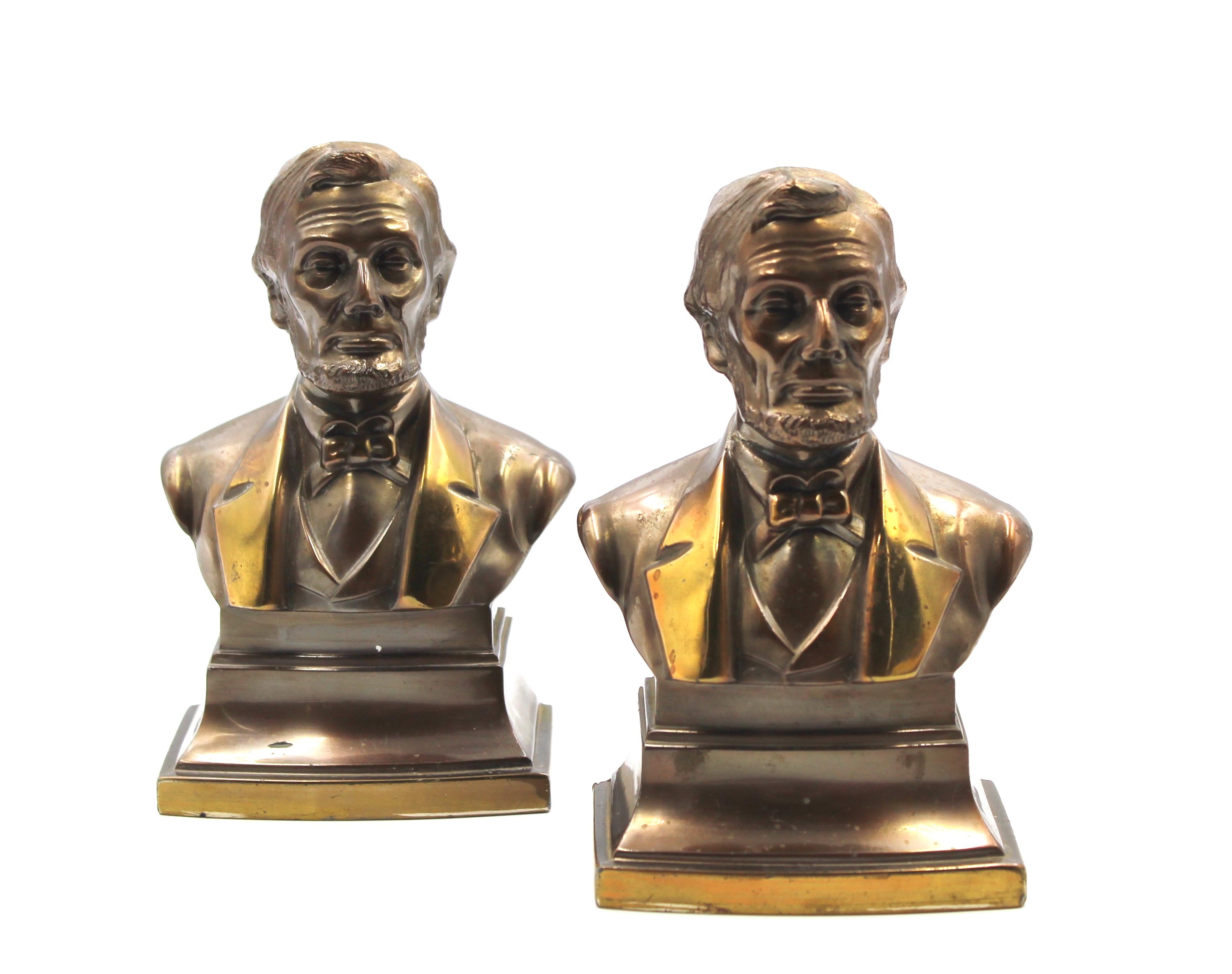 20th Century Vintage Abraham Lincoln Bust Bookends by PM American Craftsman