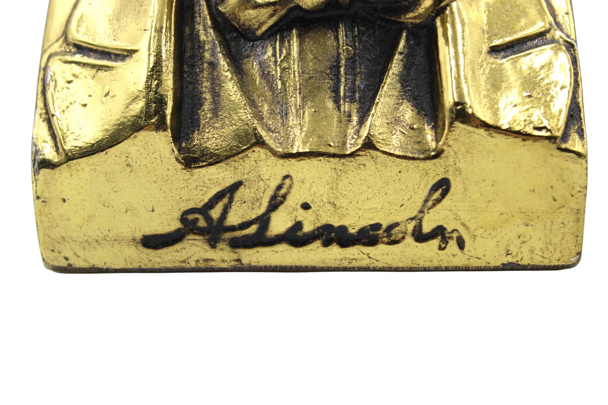 Ottone Reggilibri vintage con busto di Abraham Lincoln in vendita