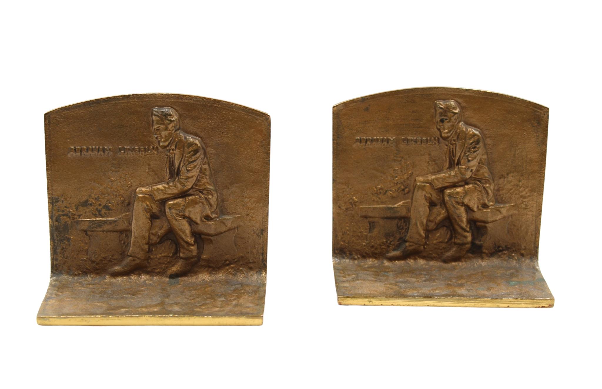 Brass Vintage Abraham Lincoln Seated Bookends