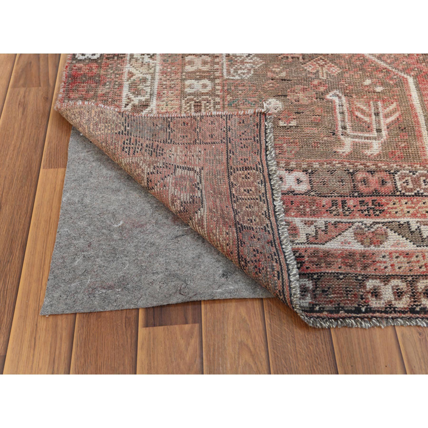Vintage Abrash Cropped Thin Persian Shiraz Clean Hand Knotted Rug In Good Condition In Carlstadt, NJ