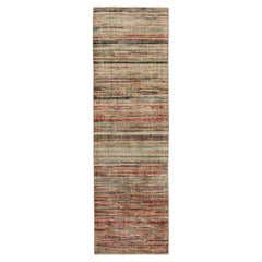 Tapis de couloir vintage Abrashed en beige vieilli à rayures multicolores de Rug & Kilim