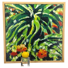 Vintage Abstract Acrylic on Canvas Floral Painting, Signed and Framed