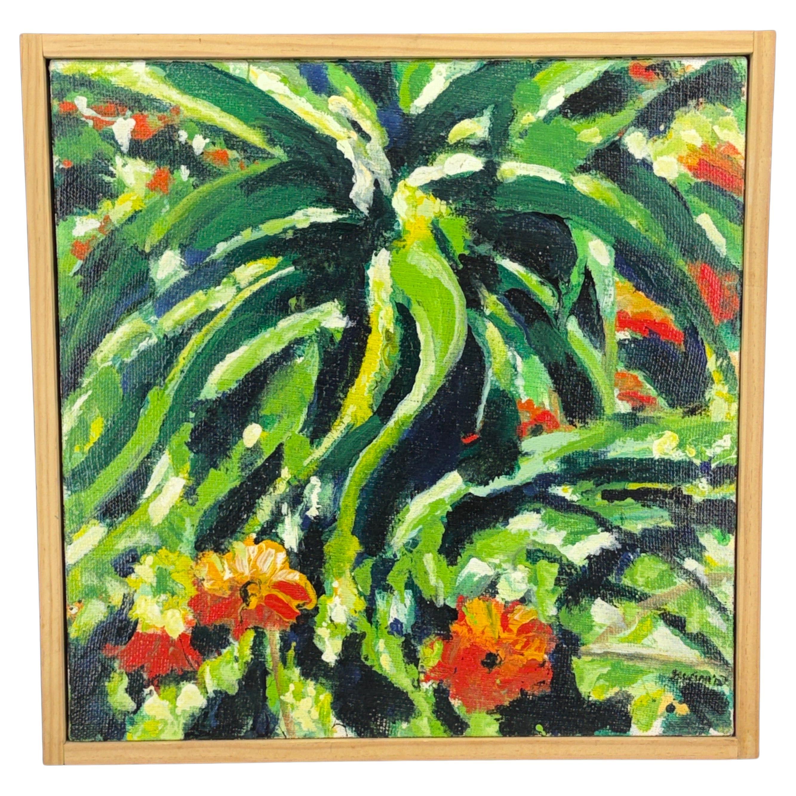 Vintage Abstract Acrylic on Canvas Floral Painting, Signed and Framed For Sale