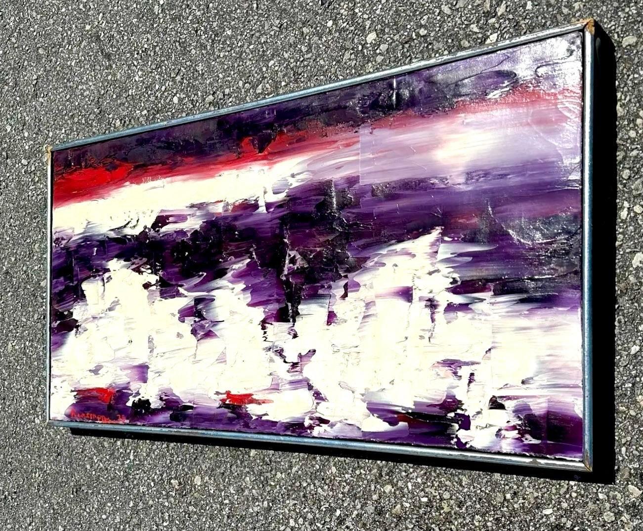 Metallo Pittura acrilica astratta d'epoca su tela in vendita