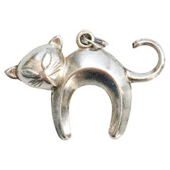 Vintage Abstract Arched Cat Silver Charm Pendant