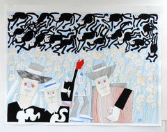 Vintage Abstract Black Cats by Benicio Nunez Painting