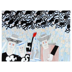 Vintage Abstract Black Cats by Benicio Nunez Painting