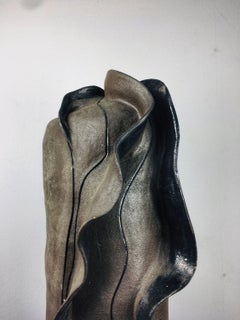 Vintage Abstract Black Glazed Ceramic Vase