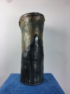 Vintage Abstract Black Glazed Ceramic Vase