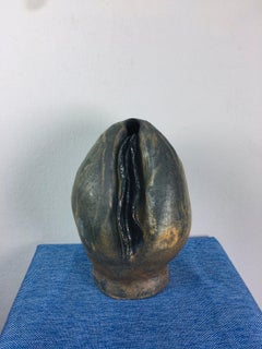 Vintage Abstract Black Glazed Ceramic Vase