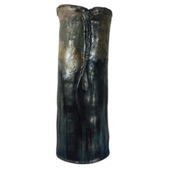 Vintage Abstract Black Glazed Ceramic Vase