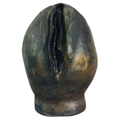 Vintage Abstract Black Glazed Ceramic Vase