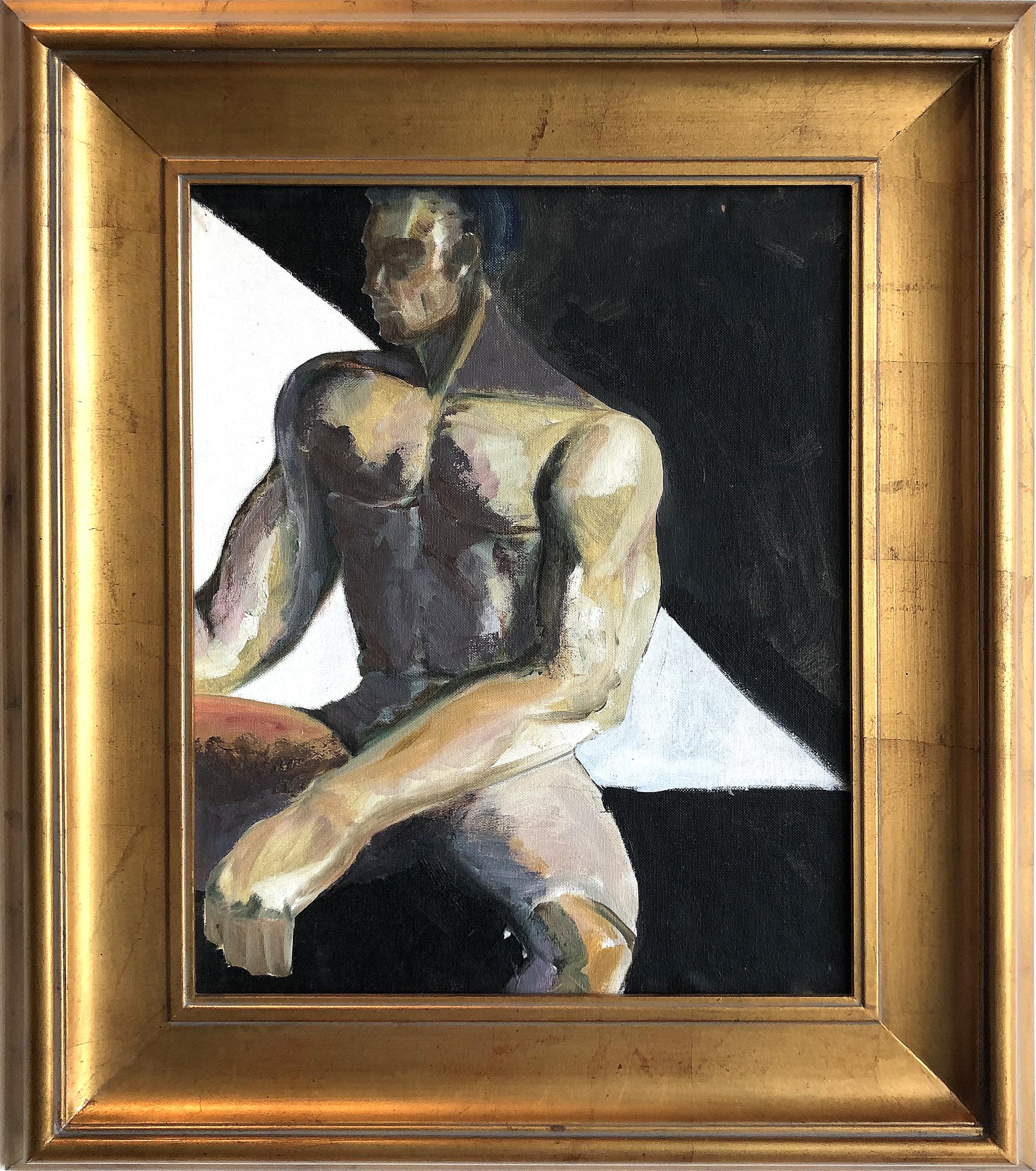 Hand-Painted Vintage Abstract Black Male Nude Art Study Oil Painting