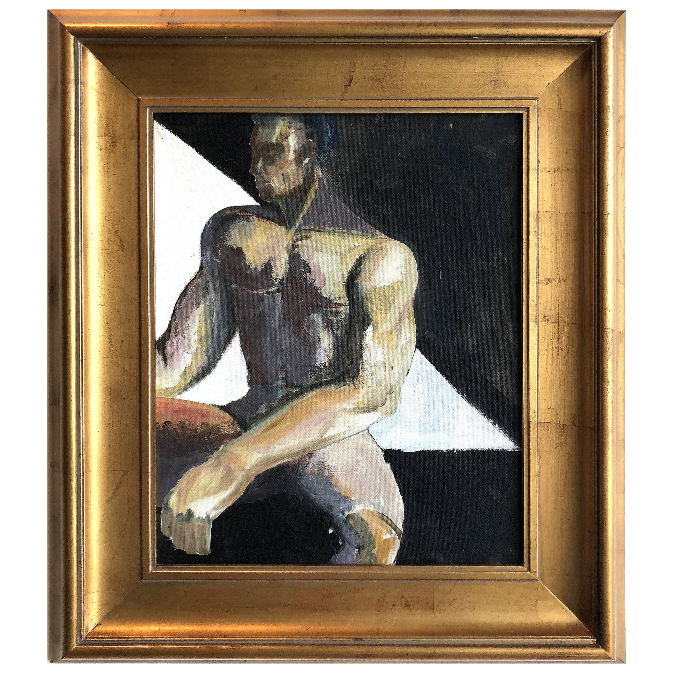 Vintage Abstract Black Male Nude Art Study Oil Painting
