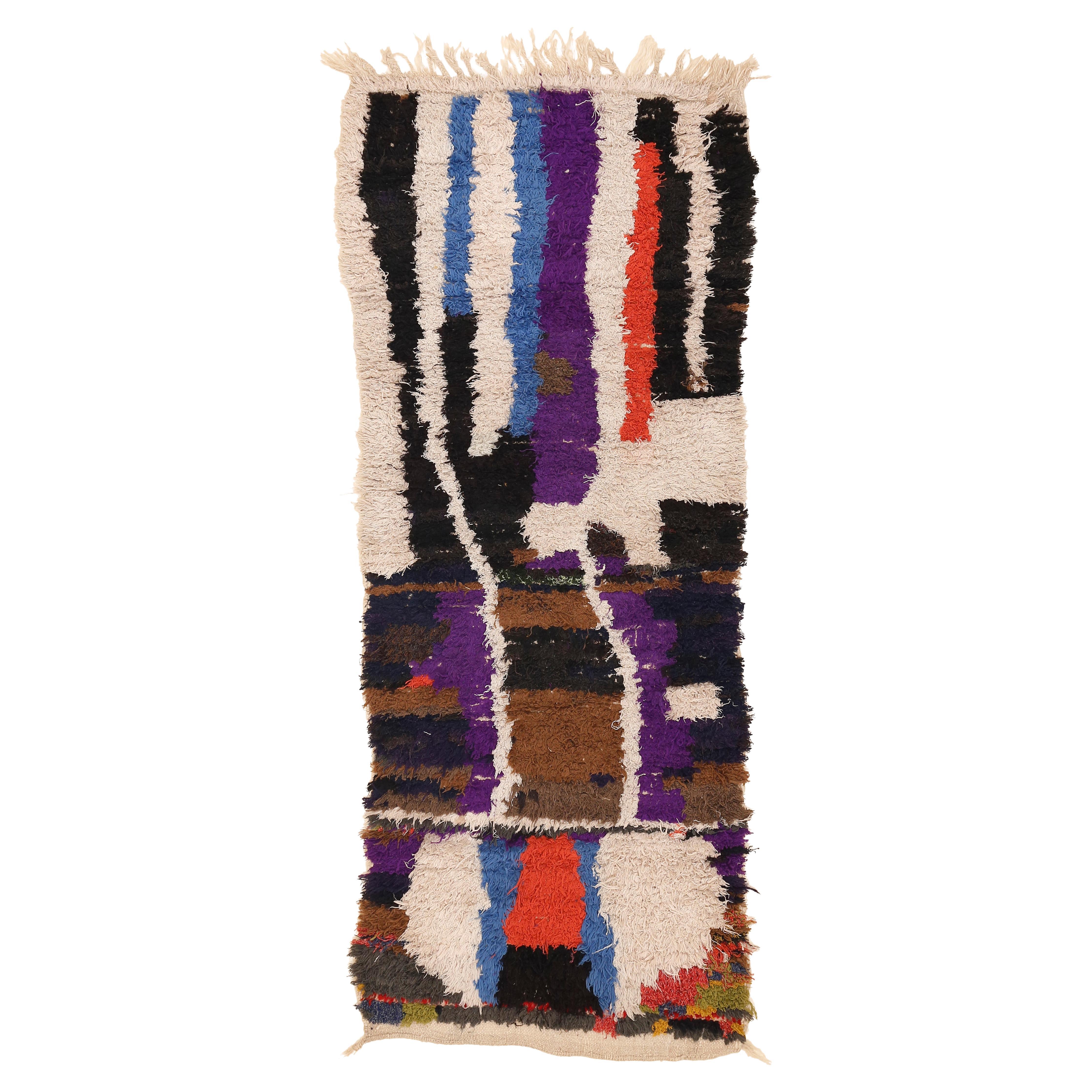 Vintage Abstract Boujad Moroccan Berber Rug with Vertical Brushstrokes For Sale