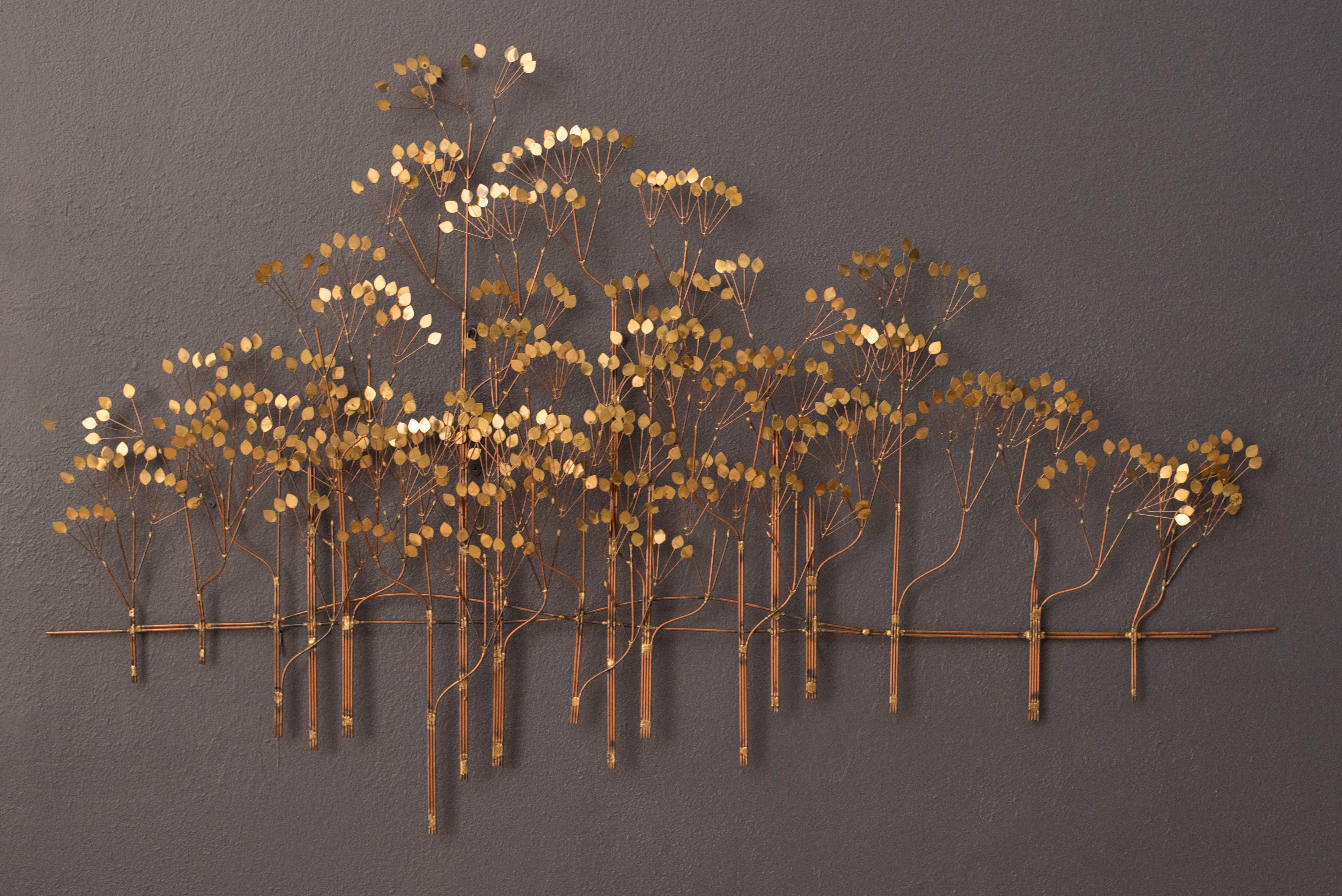 Mid-Century Modern Vintage Abstract Brass Elm Trees Hanging Wall Art Sculpture by Curtis Jere