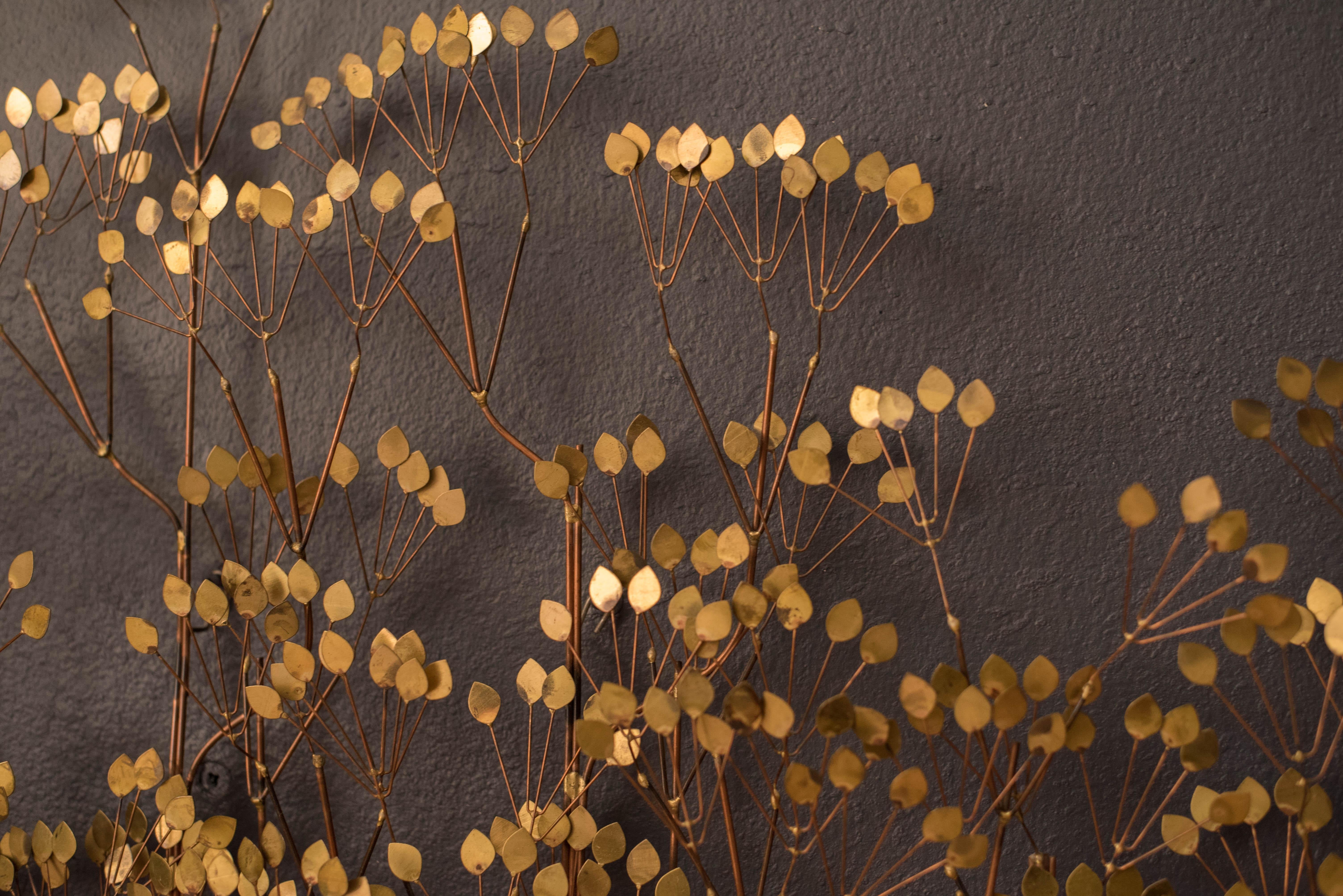 Late 20th Century Vintage Abstract Brass Elm Trees Hanging Wall Art Sculpture by Curtis Jere