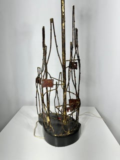 Vintage Abstract Brutalist Mixed Metal Signed Marcello Fantoni Table Lamp