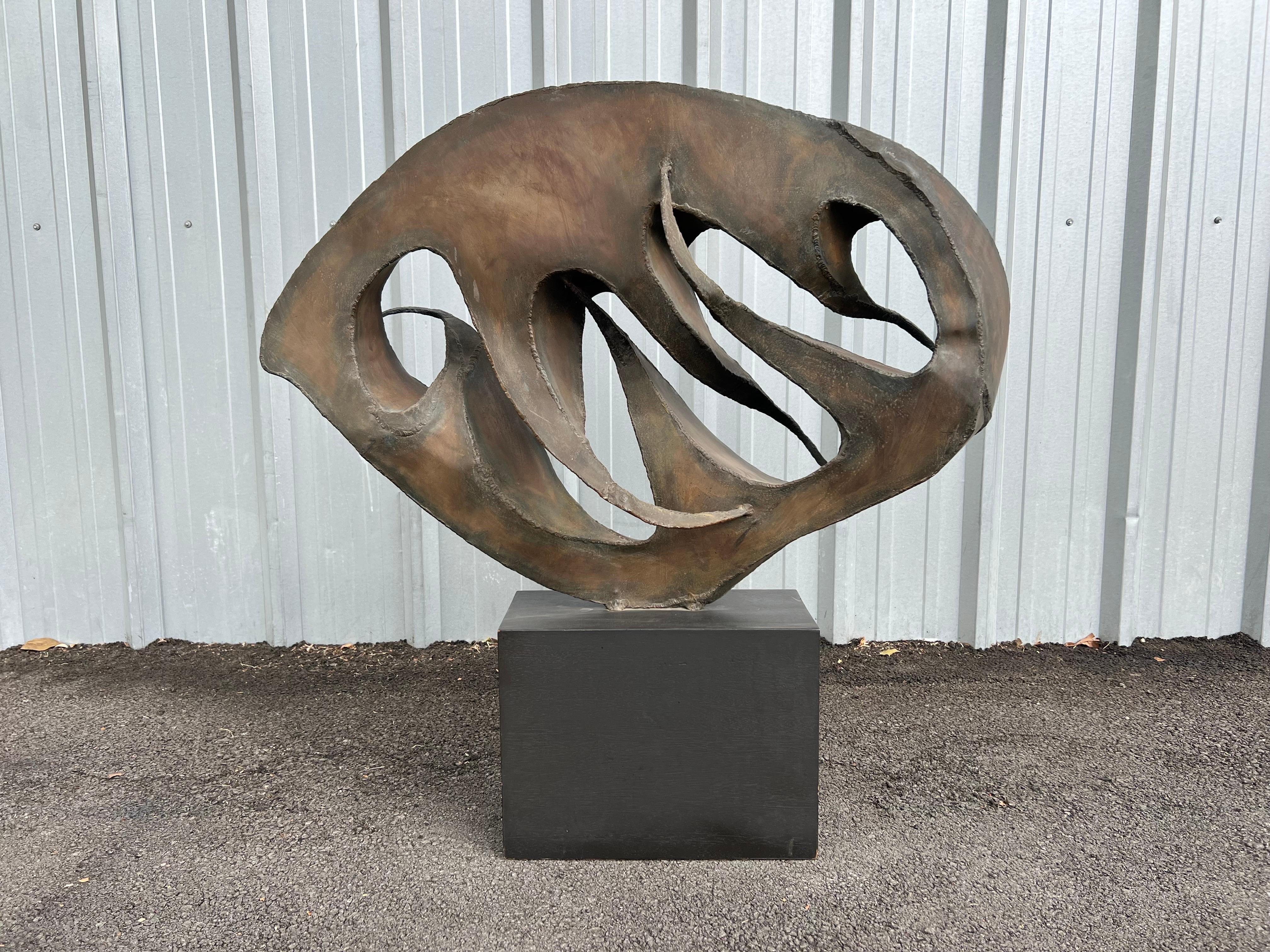 Late 20th Century Vintage Abstract Brutalist Steel Sculpture 
