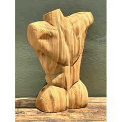 Vintage Abstract Carved Wood Torso