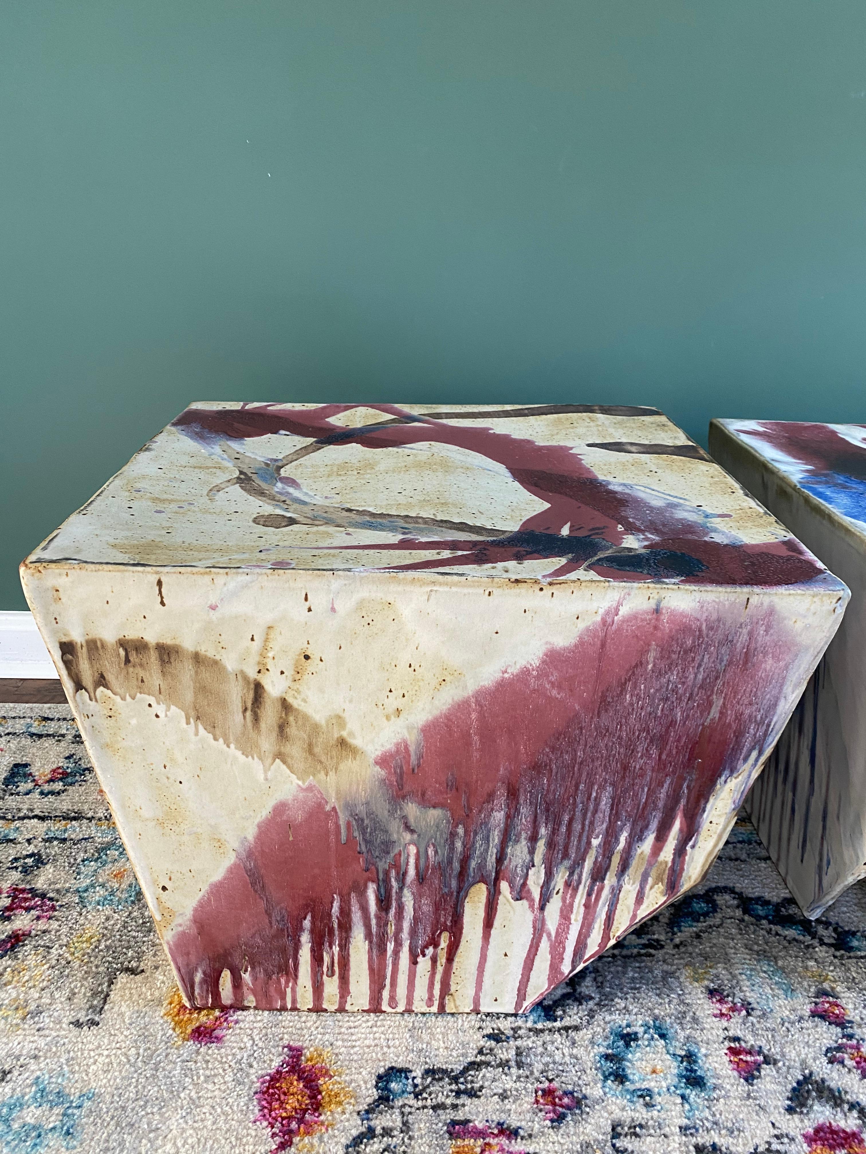 Late 20th Century Vintage Abstract Ceramic Plinth Stools or Side Tables, Pair