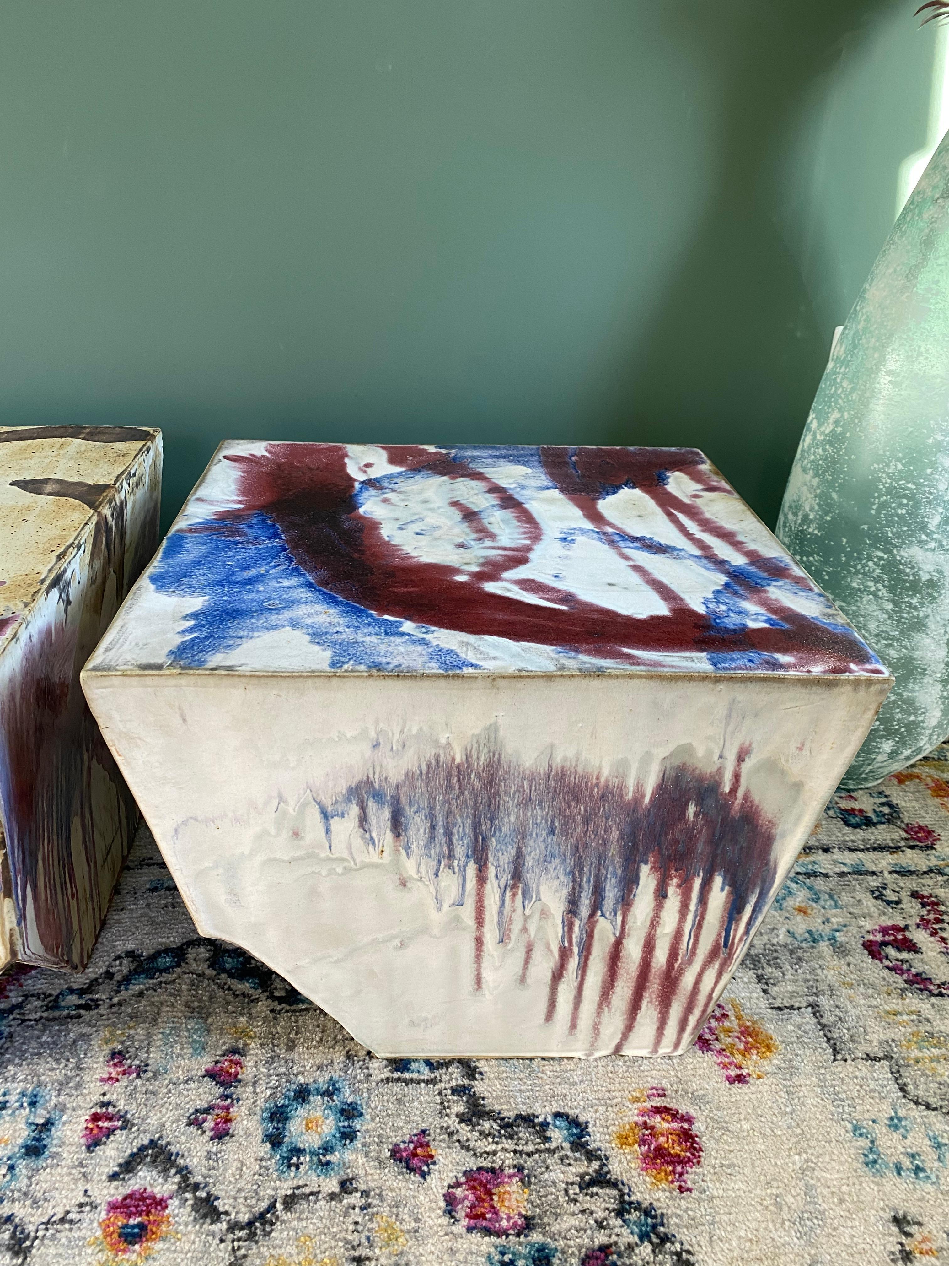 Vintage Abstract Ceramic Plinth Stools or Side Tables, Pair 1